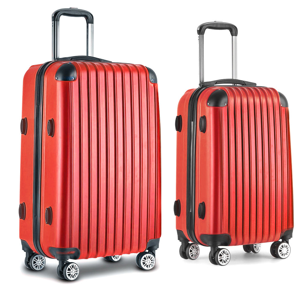 Marlook 2pc Luggage Trolley Travel Set Suitcase Carry On TSA Hard Case Lightweight Red