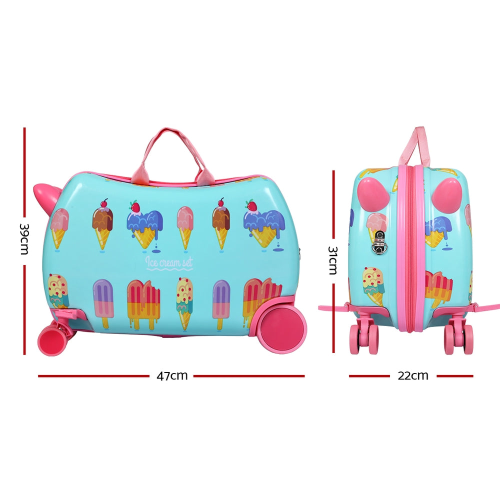 Marlook 17" Kids Ride On Luggage Children Suitcase Trolley Travel Ice Cream