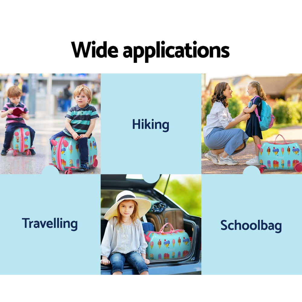 Marlook 17" Kids Ride On Luggage Children Suitcase Trolley Travel Ice Cream