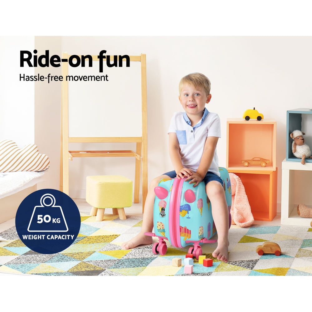 Marlook 17" Kids Ride On Luggage Children Suitcase Trolley Travel Ice Cream