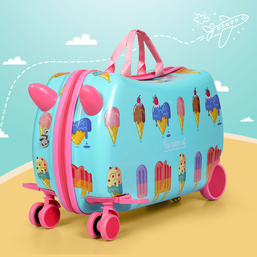 Marlook 17" Kids Ride On Luggage Children Suitcase Trolley Travel Ice Cream