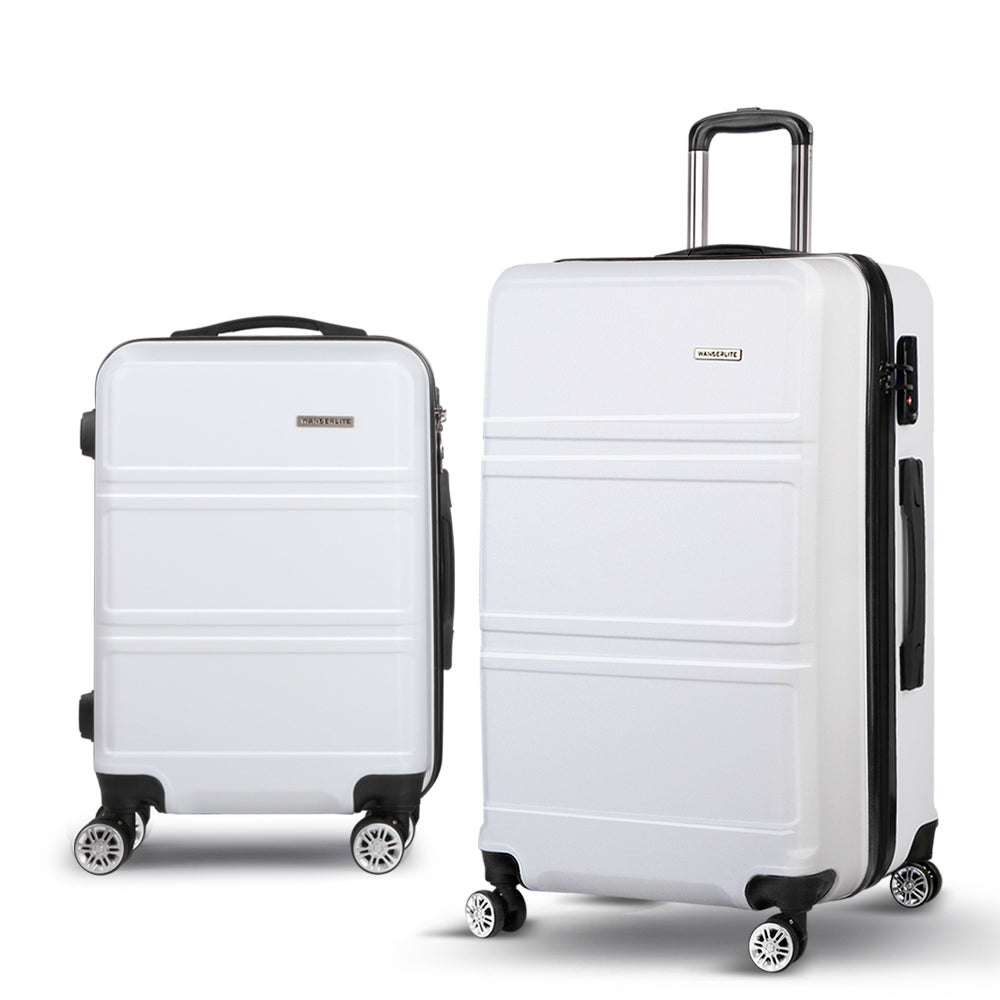 Marlook 2pc Luggage Trolley Set Suitcase Travel TSA Carry On Hard Case Lightweight White