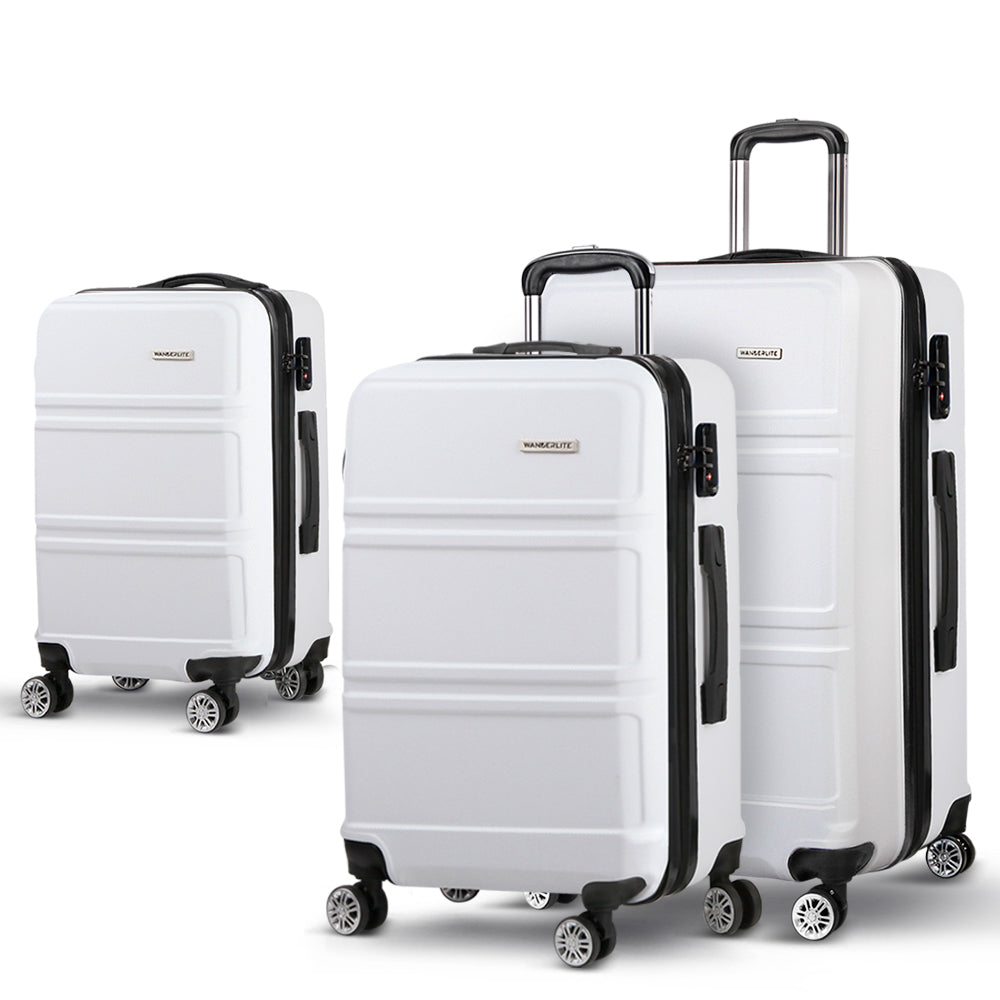Marlook 3pc Luggage Trolley Set Suitcase Travel TSA Carry On Hard Case Lightweight White
