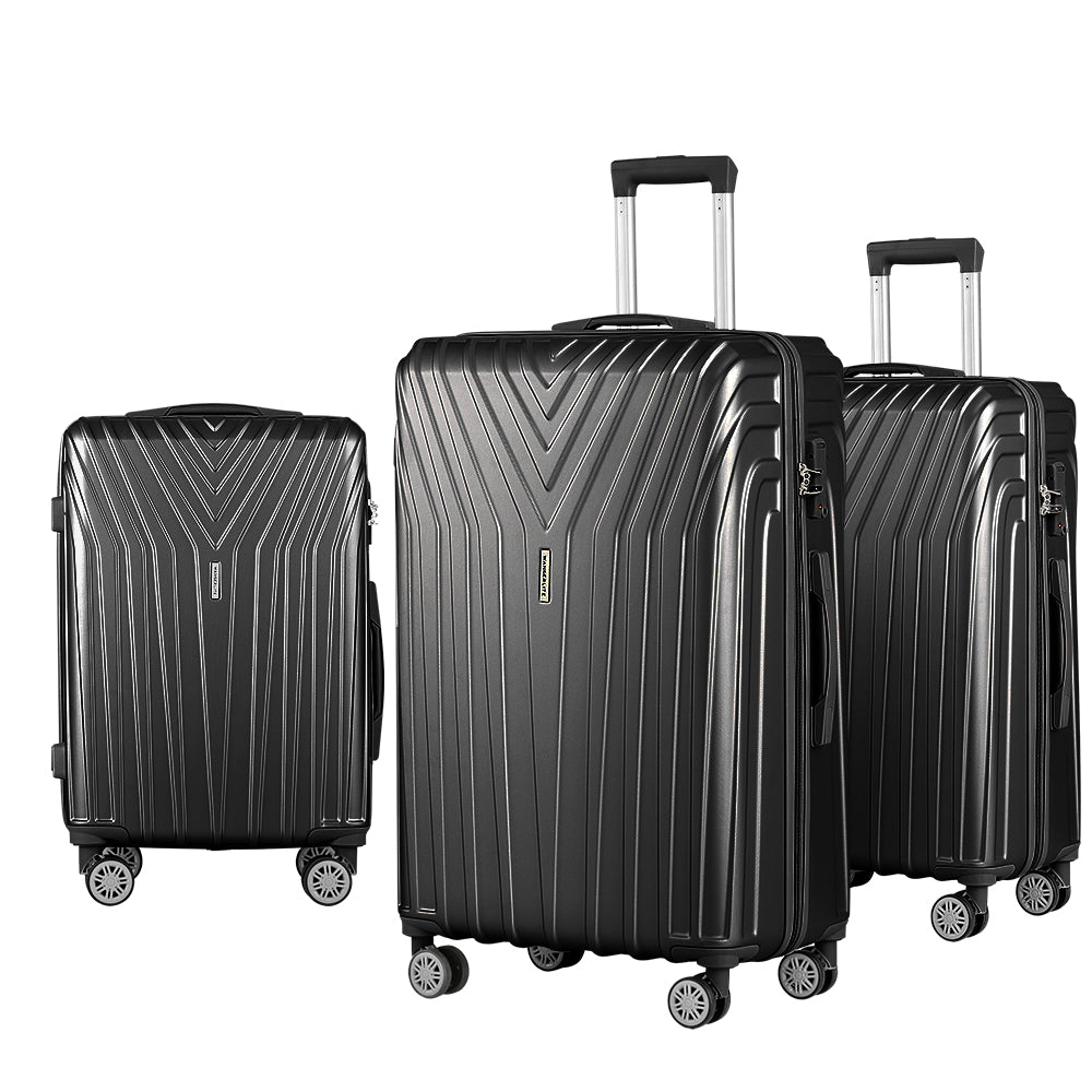 Marlook 3pc Luggage Trolley Set Suitcase Travel TSA Hard Case Carry On Black Lightweight