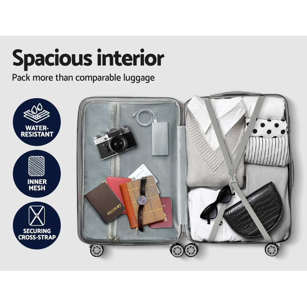 Marlook 3pc Luggage Trolley Set Suitcase Travel TSA Hard Case Carry On Silver Lightweight