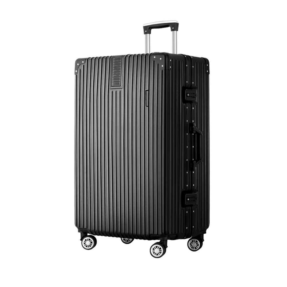 Marlook 28" Luggage Trolley Travel Suitcase Set TSA Hard Case Lightweight Aluminum Black