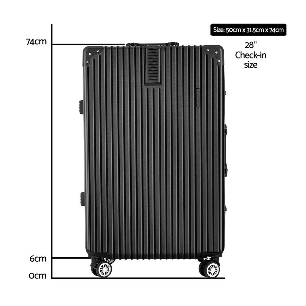 Marlook 28" Luggage Trolley Travel Suitcase Set TSA Hard Case Lightweight Aluminum Black
