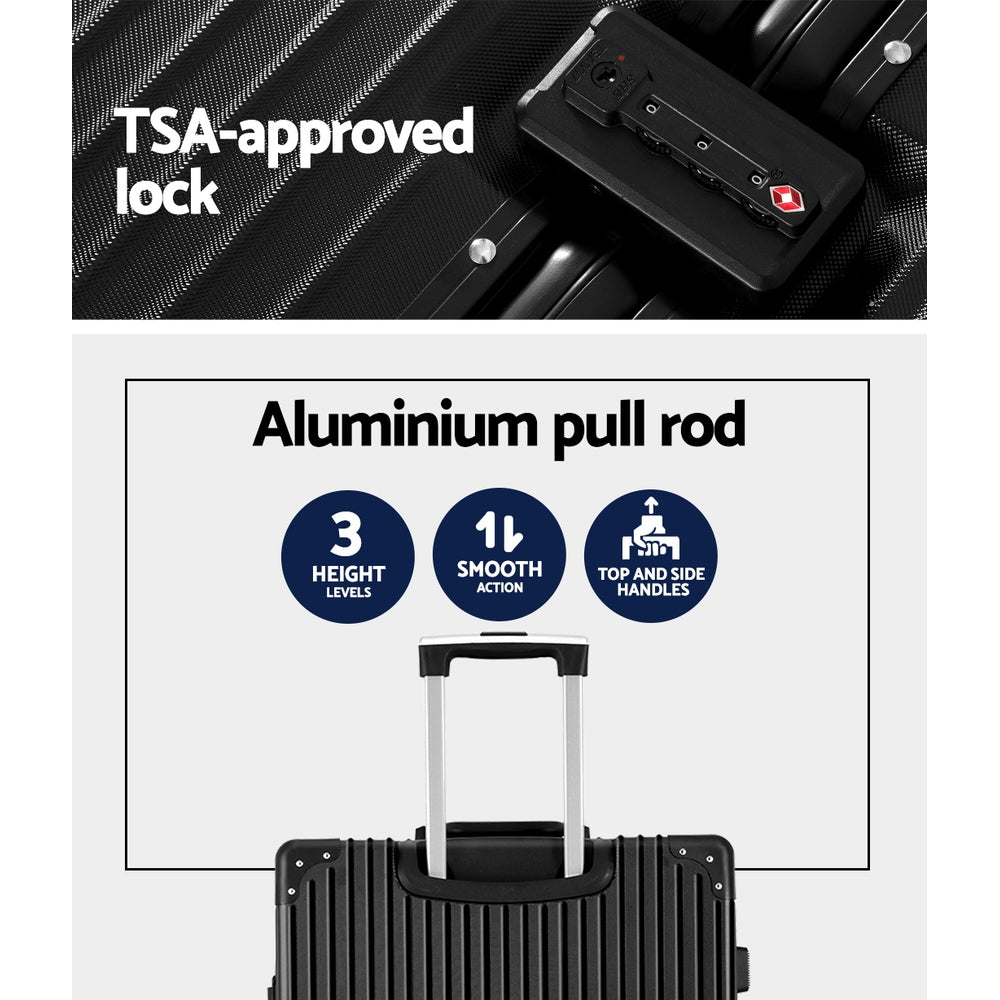 Marlook 28" Luggage Trolley Travel Suitcase Set TSA Hard Case Lightweight Aluminum Black