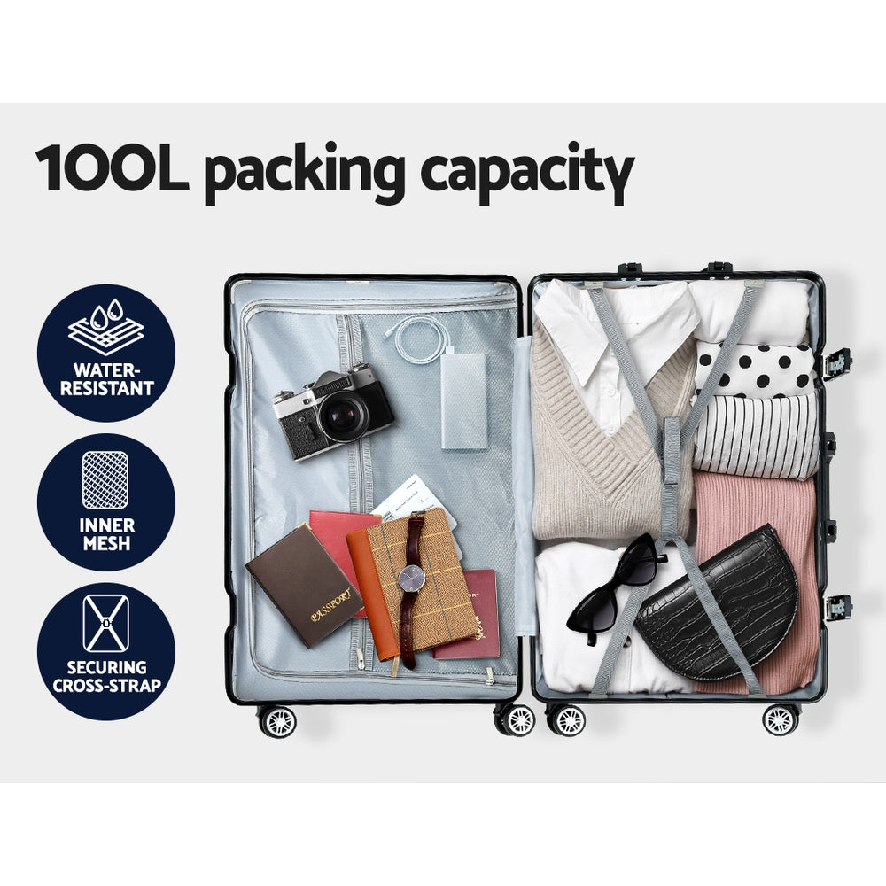 Marlook 28" Luggage Trolley Travel Suitcase Set TSA Hard Case Lightweight Aluminum Black