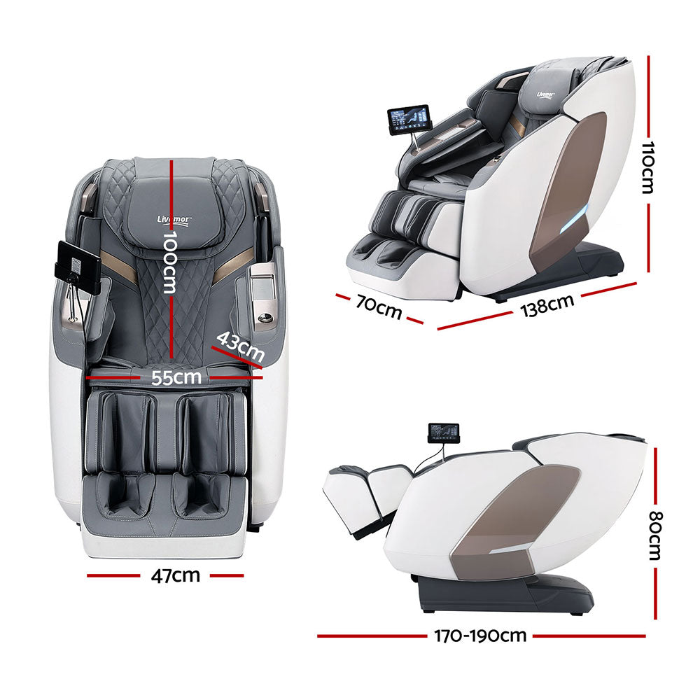 Marlook 4D Massage Chair Electric Recliner Double Core Mechanism Massager Melisa White