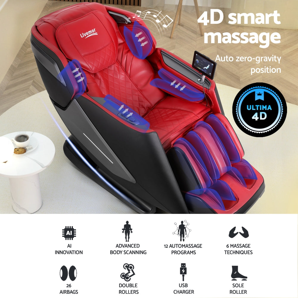 Marlook 4D Massage Chair Electric Recliner Home Massager Red