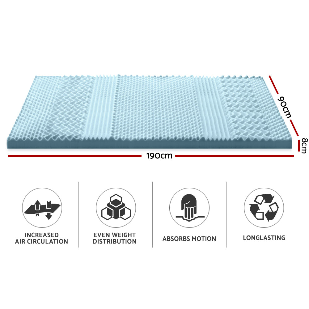 Marlook Bedding Memory Foam Mattress Topper 7-Zone 8cm Single