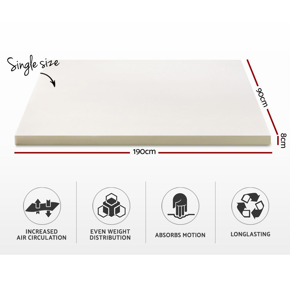 Marlook Bedding Memory Foam Mattress Topper 8cm Single