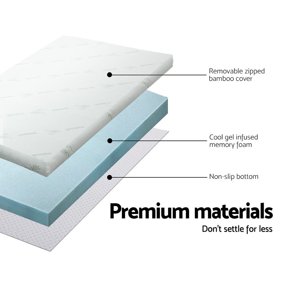 Marlook Bedding Memory Foam Mattress Topper Cool Gel 5cm Single
