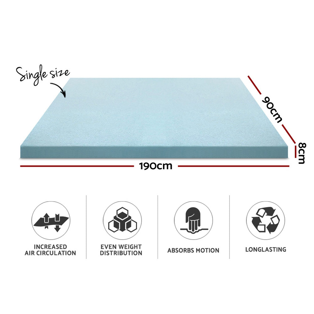 Marlook Bedding Memory Foam Mattress Topper Cool Gel 8cm Single