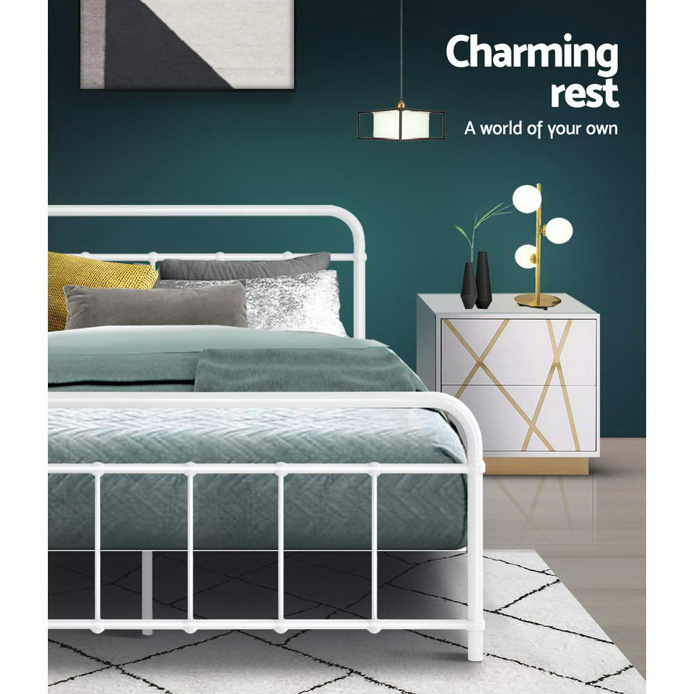 Marlook Bed Frame Metal Frames LEO - Double (White)
