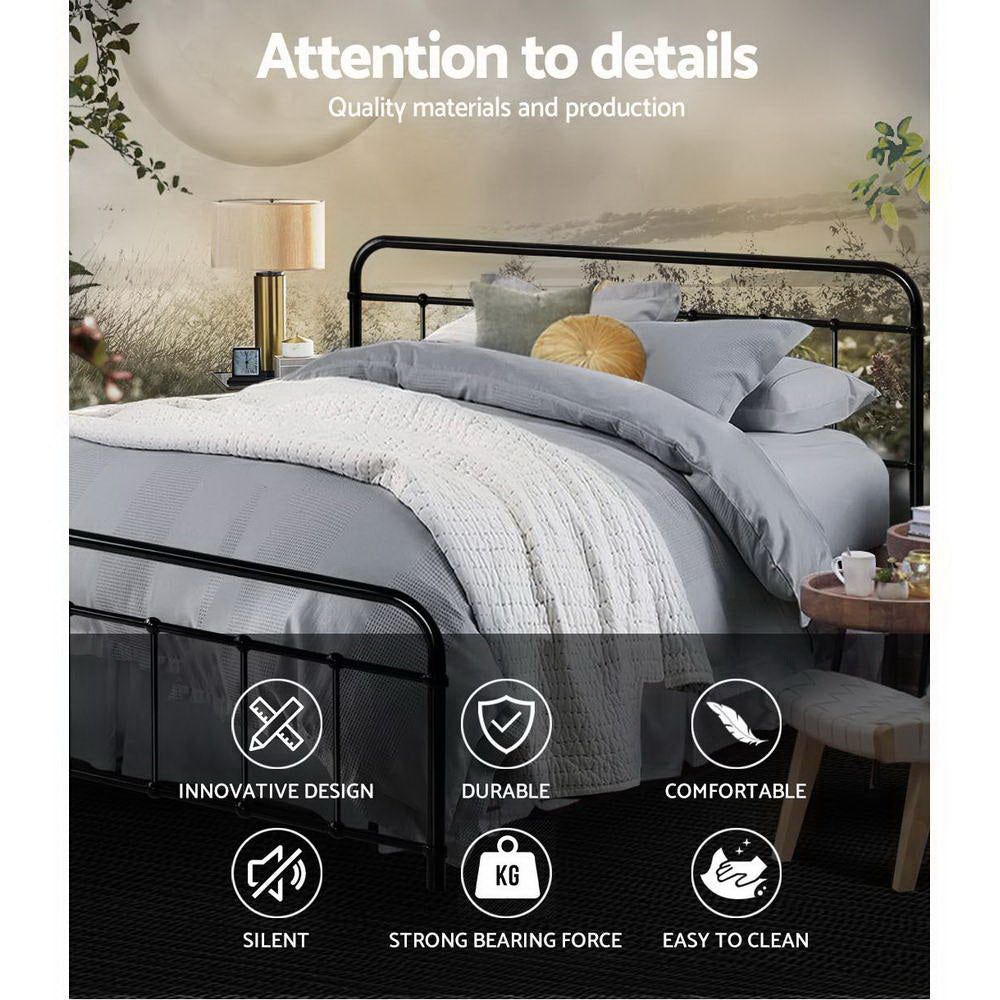 Marlook Bed Frame Metal Frames LEO - Queen (Black)