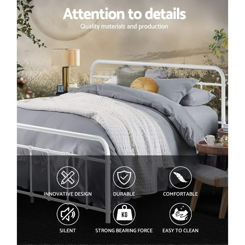 Marlook Bed Frame Metal Frames LEO - Queen (White)