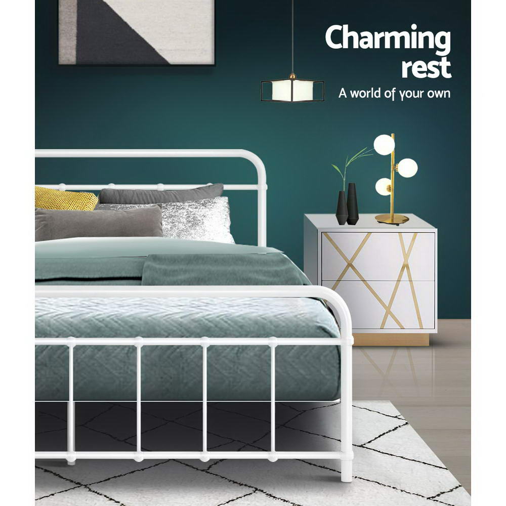Marlook Bed Frame Metal Frames LEO - Queen (White)