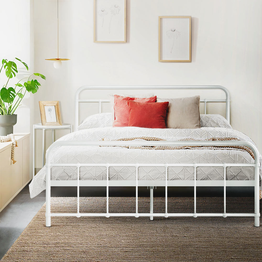 Marlook Bed Frame Metal Frames LEO - Queen (White)