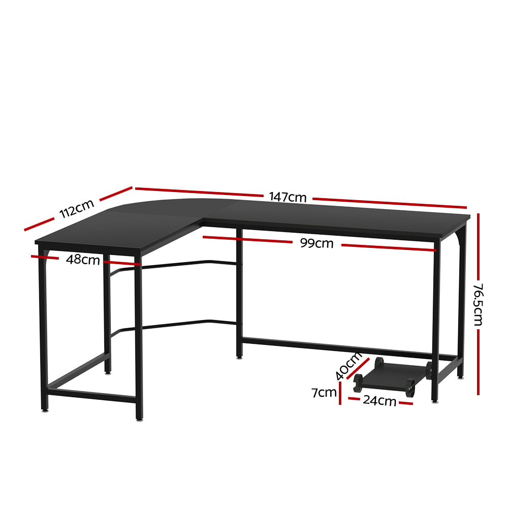 Marlook Computer Desk L-Shape CPU Stand Black 147CM