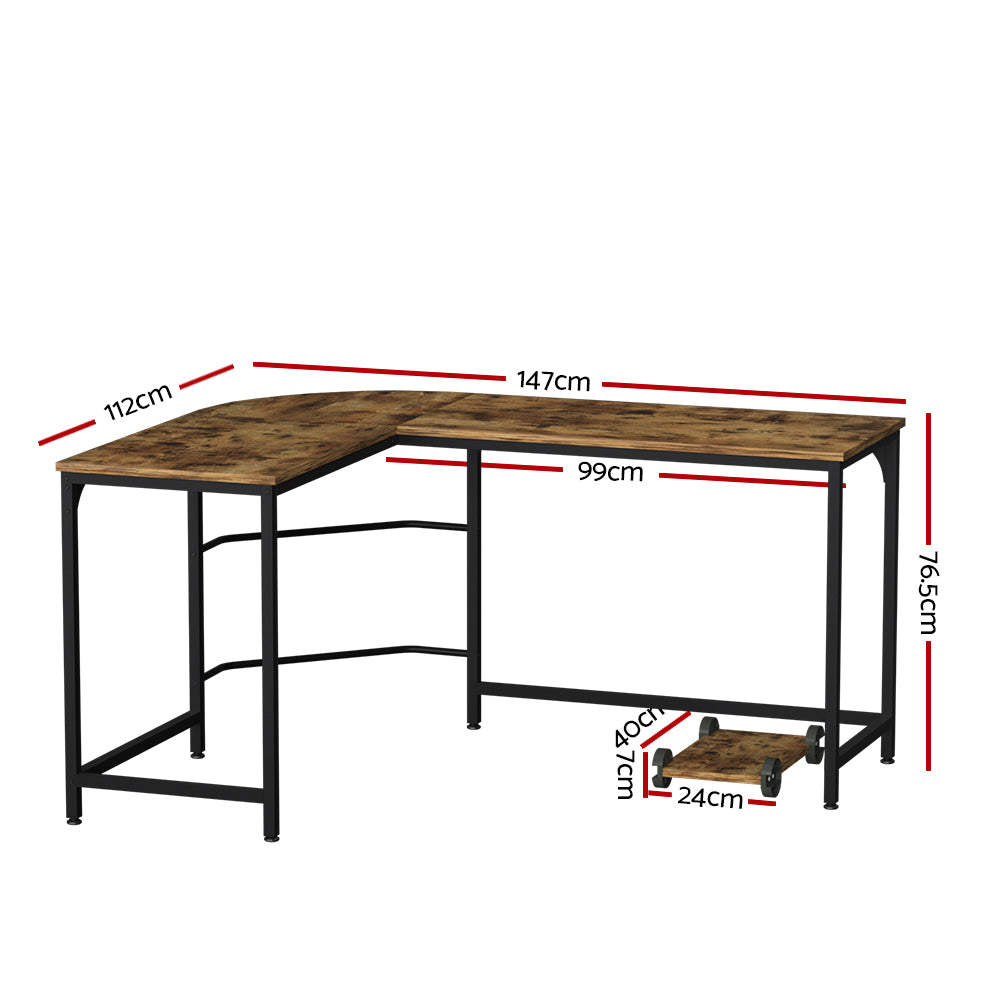Marlook Computer Desk L-Shape CPU Stand Brown 147CM