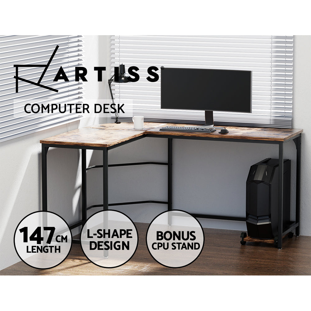 Marlook Computer Desk L-Shape CPU Stand Brown 147CM