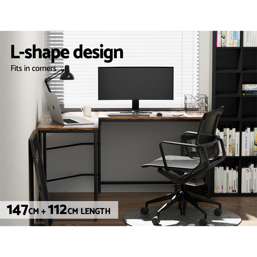 Marlook Computer Desk L-Shape CPU Stand Brown 147CM