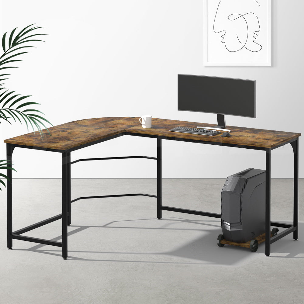 Marlook Computer Desk L-Shape CPU Stand Brown 147CM