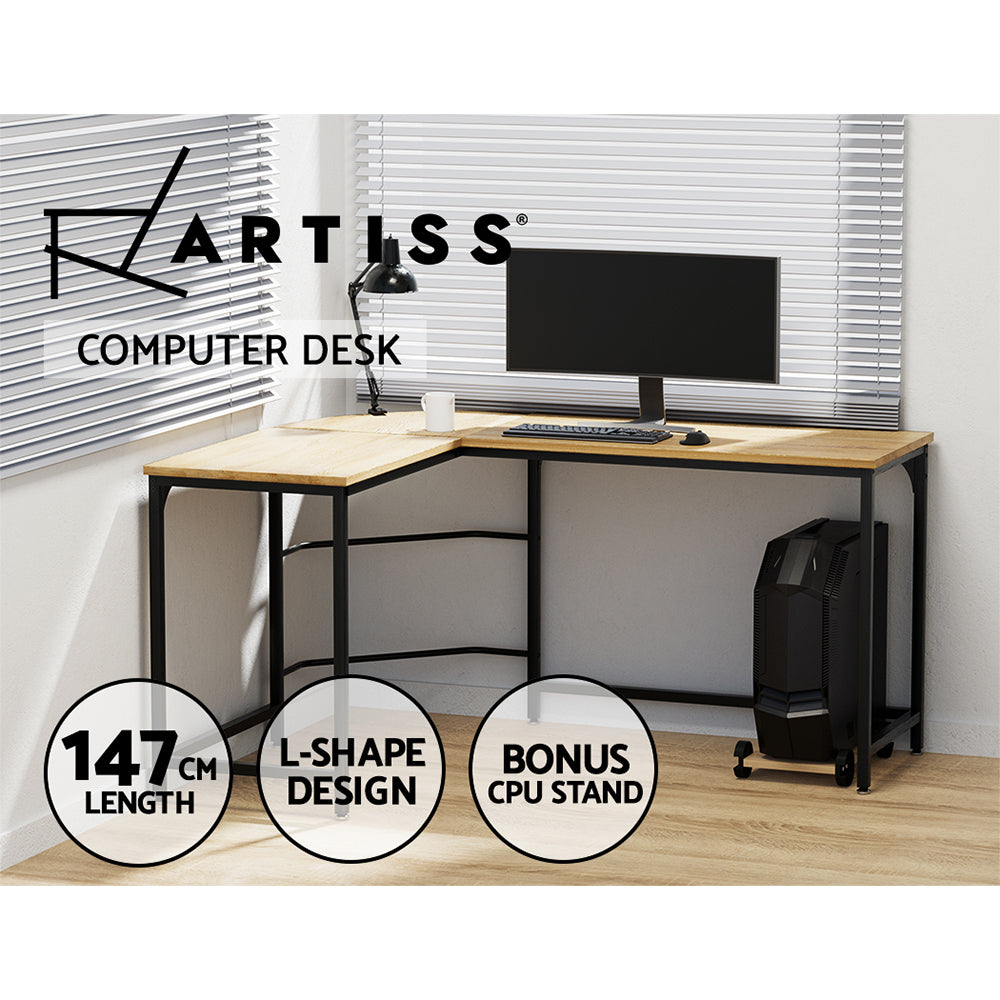 Marlook Computer Desk L-Shape CPU Stand Oak 147CM