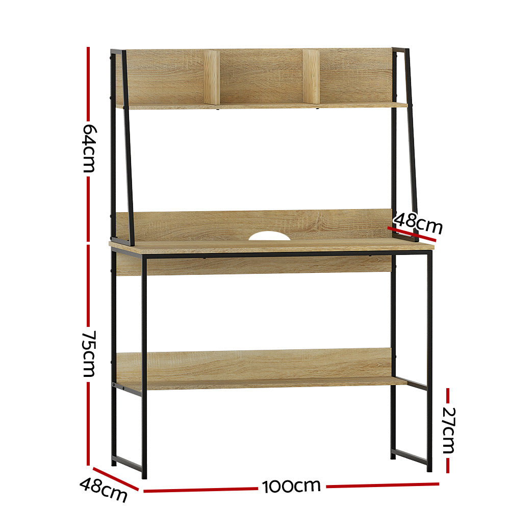 Marlook Computer Desk Bookshelf Storage 100CM Oak