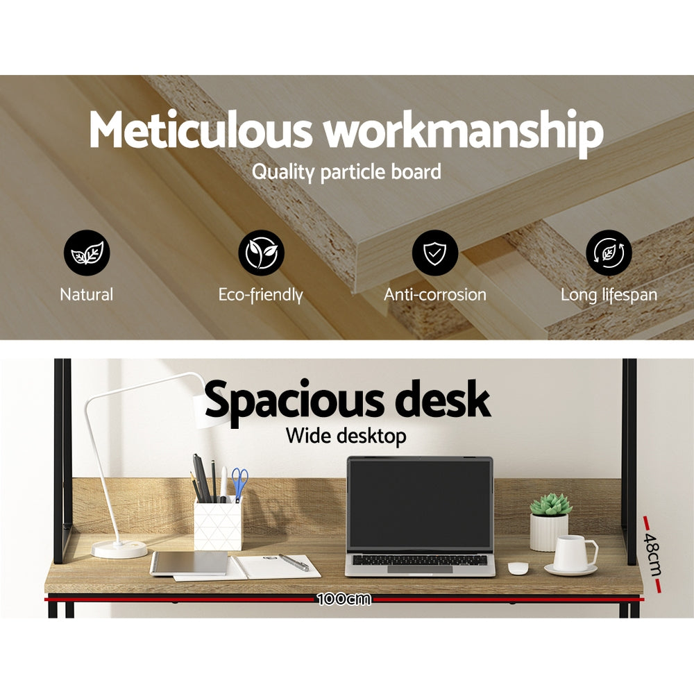 Marlook Computer Desk Bookshelf Storage 100CM Oak