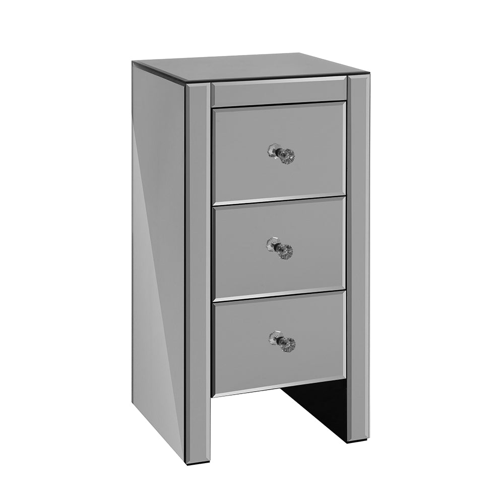 Marlook Bedside Table 3 Drawers Mirrored Glass - QUENN Grey