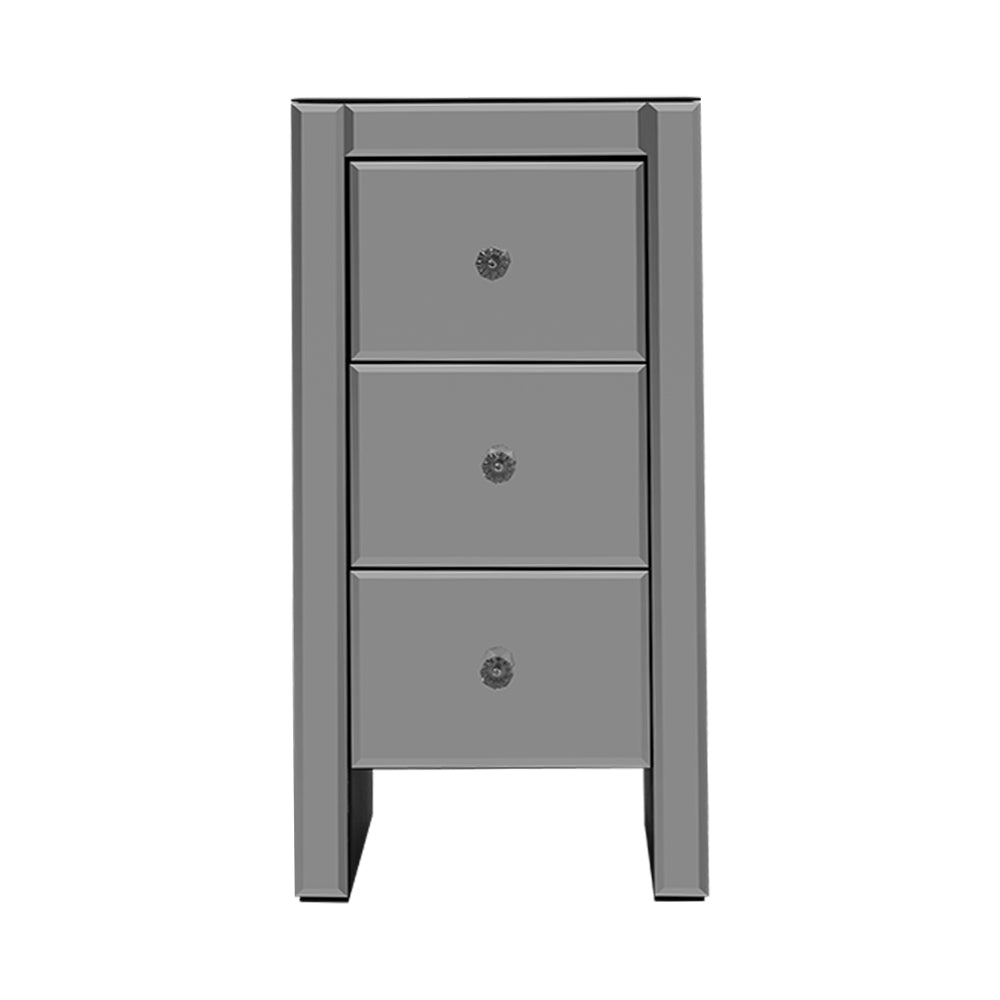 Marlook Bedside Table 3 Drawers Mirrored Glass - QUENN Grey