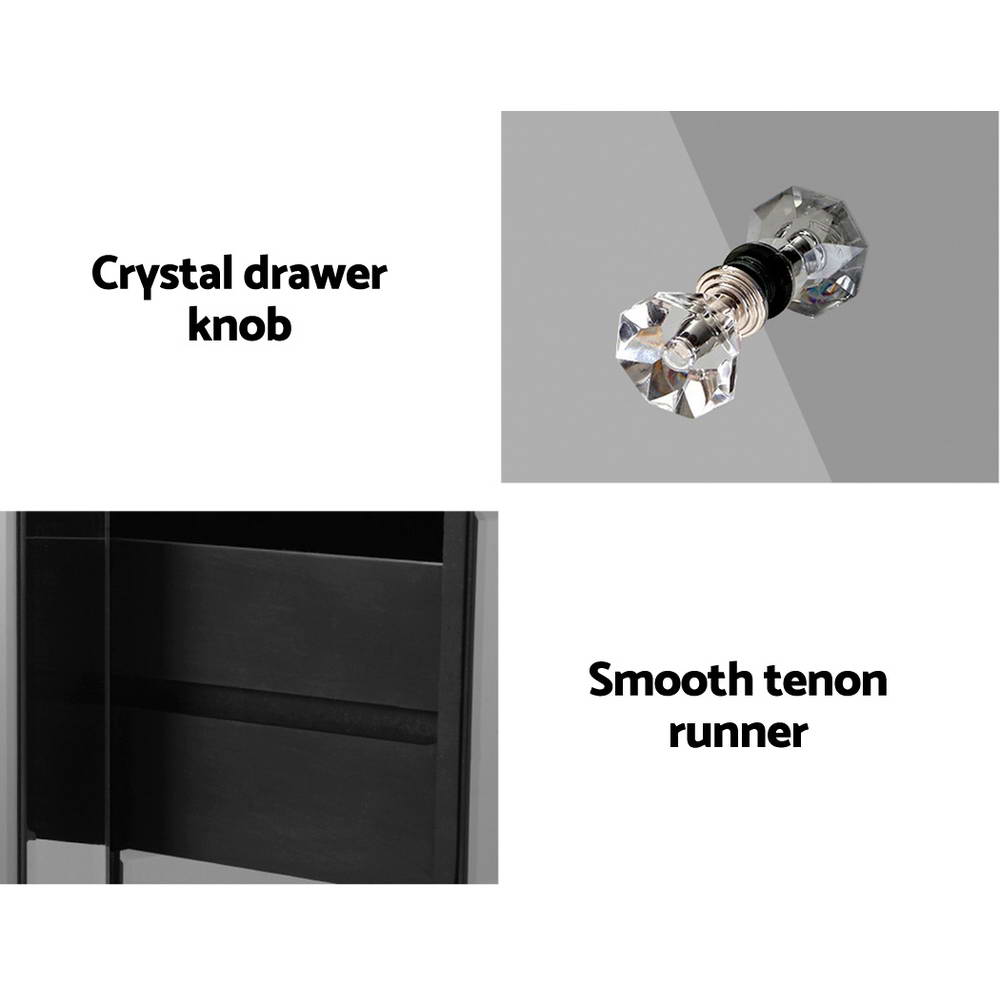 Marlook Bedside Table 3 Drawers Mirrored Glass - QUENN Grey