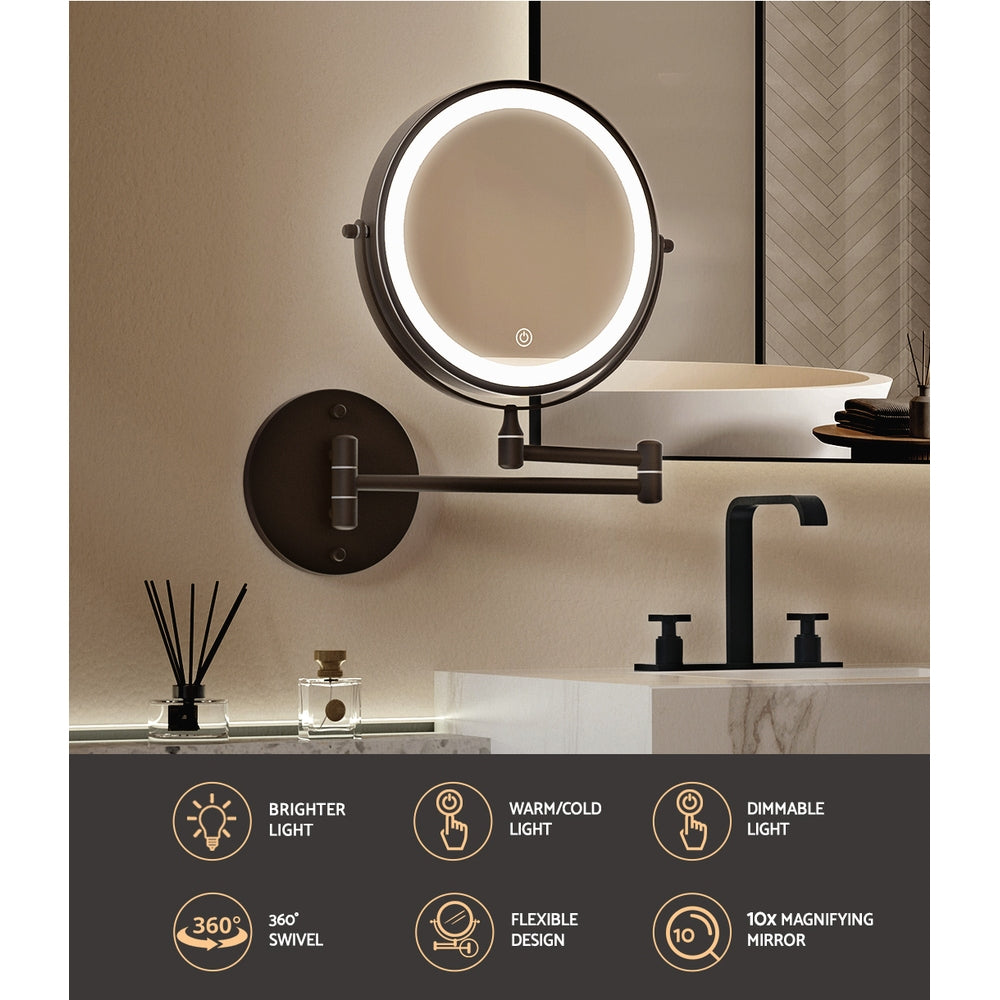 Marlook Extendable Makeup Mirror 10X Magnifying Double-Sided Bathroom Brown