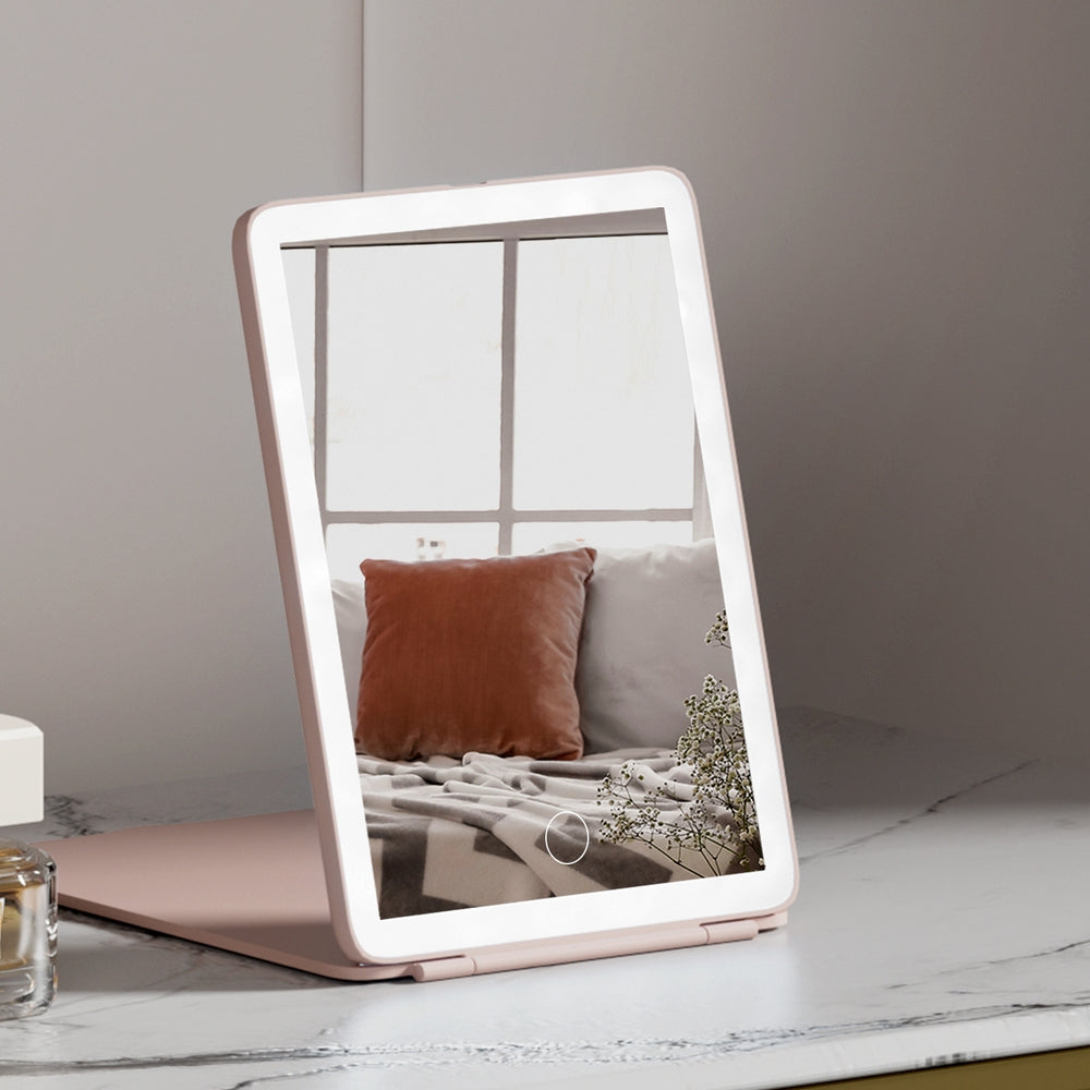 Marlook Compact Makeup Mirror w/ LED Light Portable Foldable Travel Beauty Pink