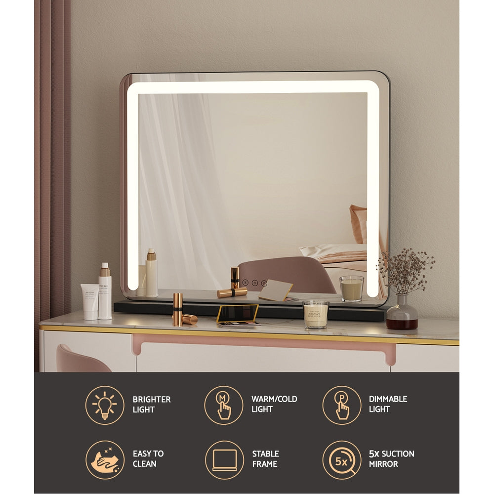 Marlook Makeup Mirror 60x50cm Hollywood Vanity with LED Light Tabletop Black