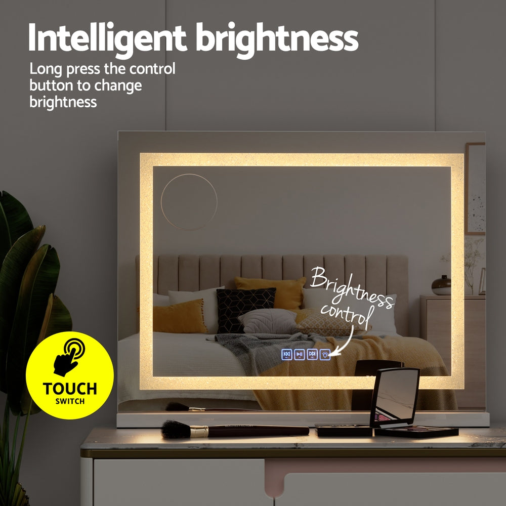 Marlook Bluetooth Makeup Mirror 58x46cm Hollywood Vanity with LED Light Crystal