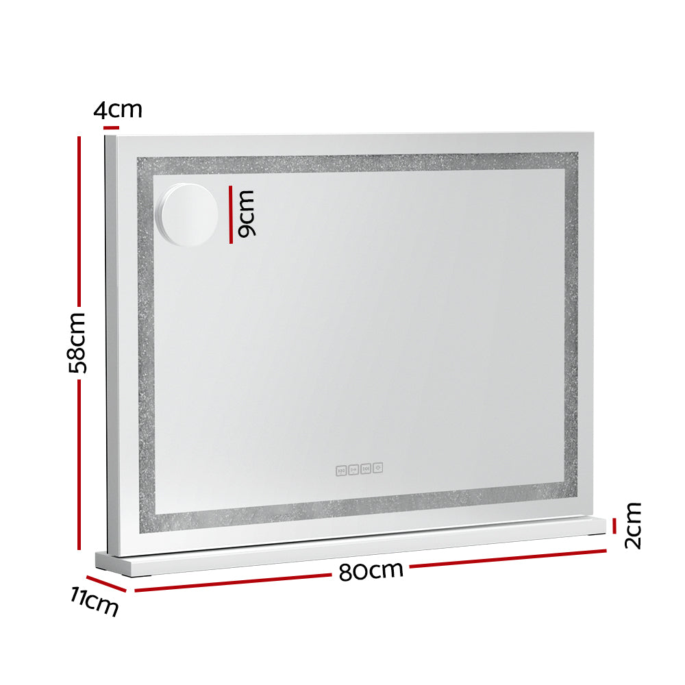 Marlook Bluetooth Makeup Mirror 80x58cm Hollywood Vanity with LED Light Crystal