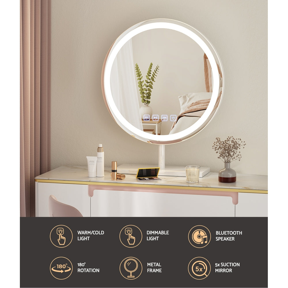 Marlook Makeup Mirror 40x40cm Hollywood Vanity with LED Light Tabletop Round