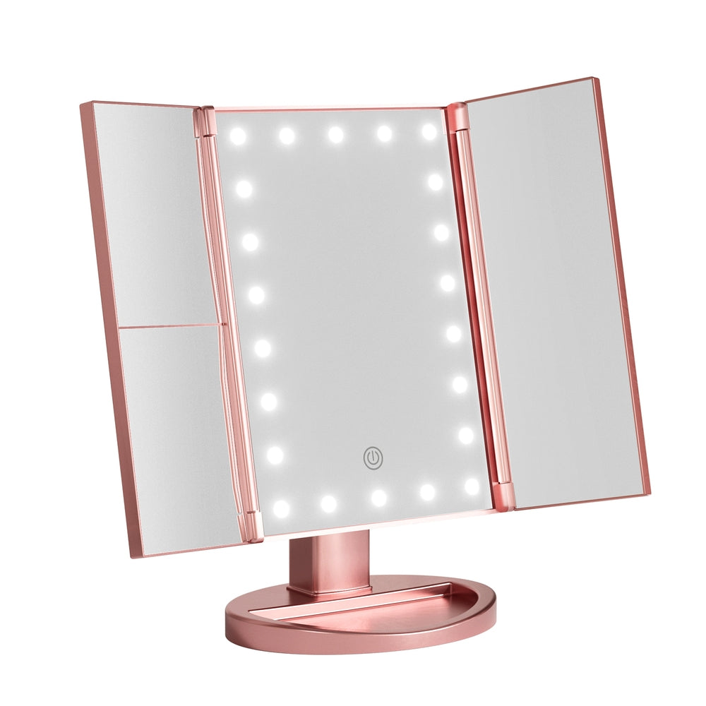 Marlook Tri-fold Makeup Mirror 1X2X3X Magnifying with LED Light Travel Portable Pink