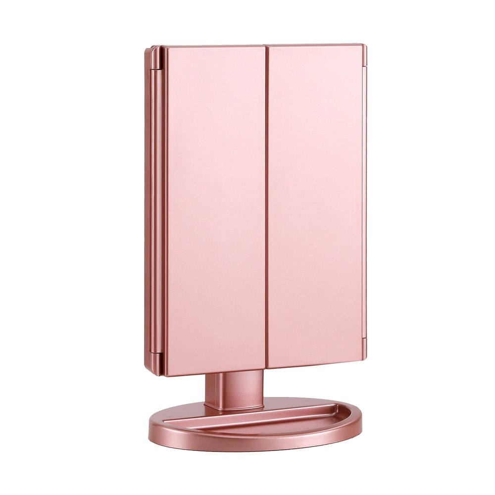 Marlook Tri-fold Makeup Mirror 1X2X3X Magnifying with LED Light Travel Portable Pink