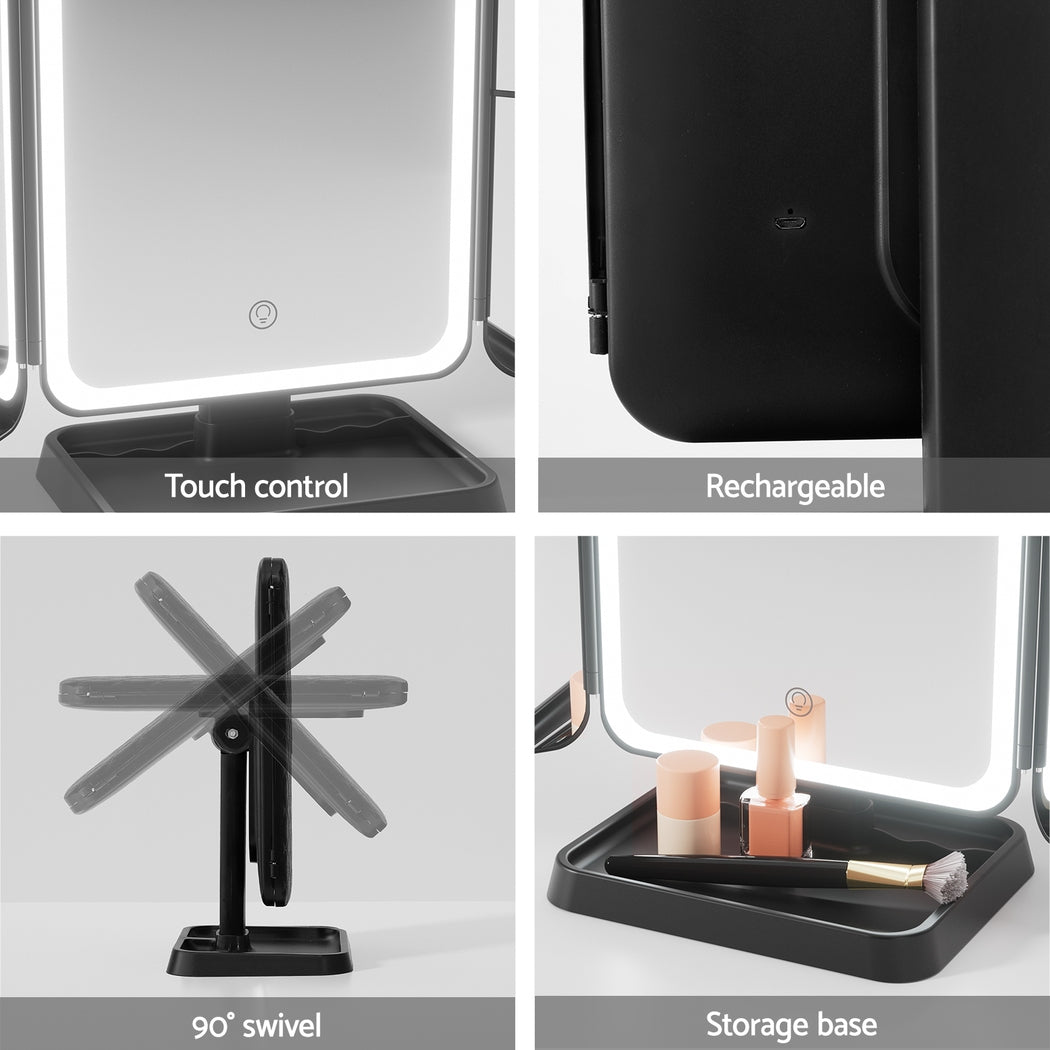 Marlook LED Makeup Mirror Tri-fold Lighted Vanity Mirrors 1X2X3X Magnifications