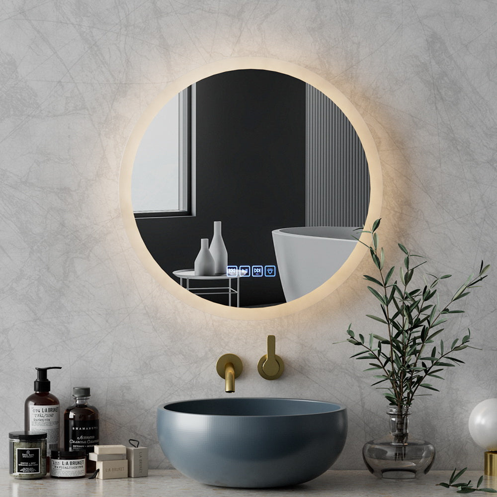 Marlook Bluetooth LED Wall Mirror With Light 50CM Bathroom Decor Round Mirrors