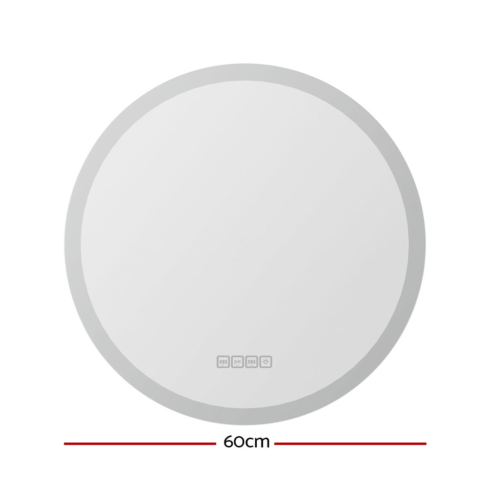 Marlook Bluetooth LED Wall Mirror With Light 60CM Bathroom Decor Round Mirrors