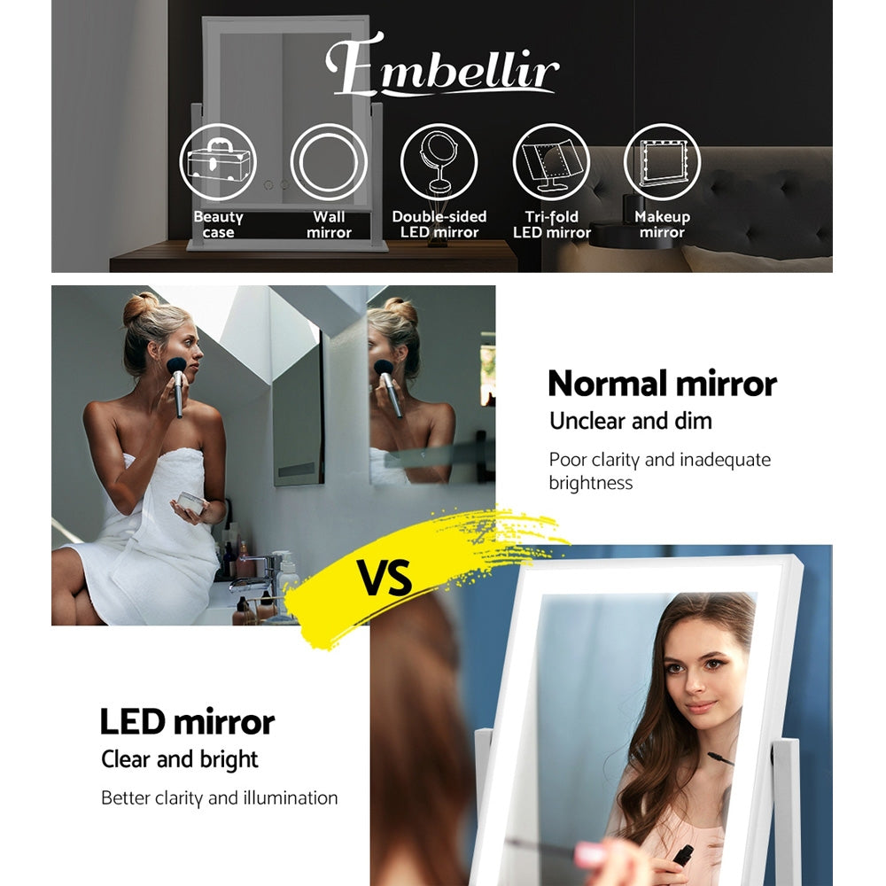 Marlook Makeup Mirror 25x30cm Hollywood Vanity with LED Light Rotation White