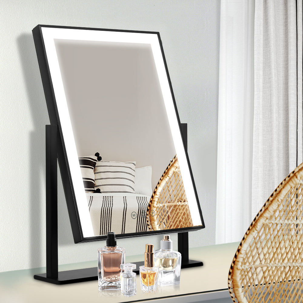 Marlook Makeup Mirror 30x40cm Hollywood Vanity with LED Light Rotation Black