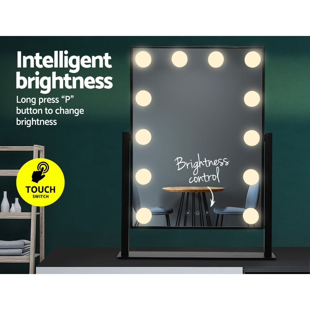 Marlook Makeup Mirror 30x48cm Hollywood Vanity with LED Light Rotation Tabletop