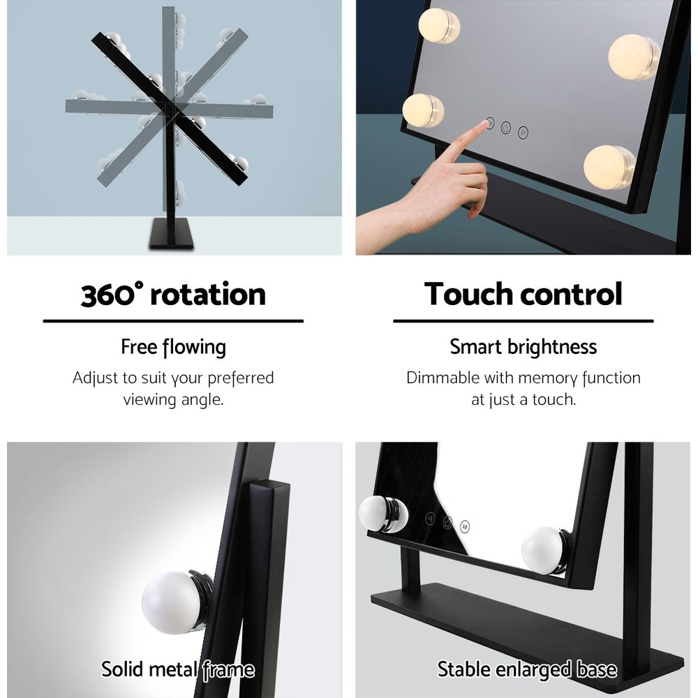 Marlook Makeup Mirror 30x48cm Hollywood Vanity with LED Light Rotation Tabletop